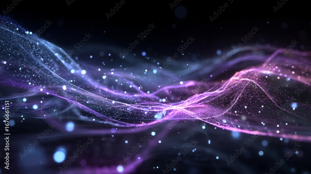 Naklejka premium Abstract digital waves with glowing particles in dark background