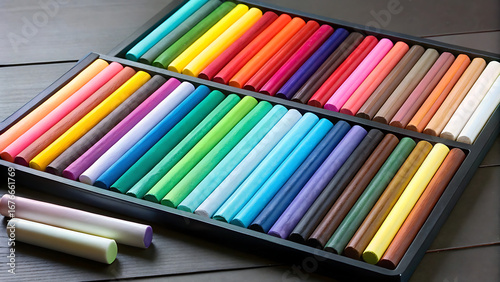 soft pastels beside black paper sketch pad