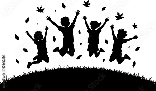 "Joyful Kids Jumping in Autumn Leaves" Vector Graphics Bundle