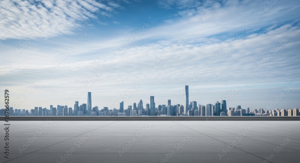 Obraz premium Modern city skyline with clear blue sky and empty ground
