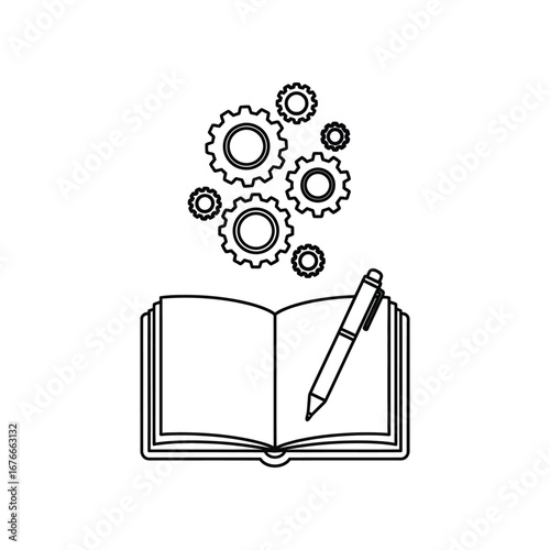 Knowledge and Innovation: An open book, symbolic of education, surmounted by a cluster of interconnected gears, represents the fusion of knowledge and innovative thinking, inspiring growth.