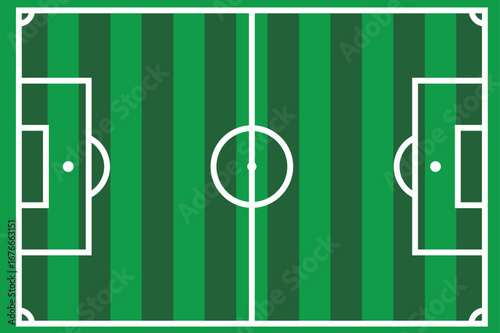 top view soccer sport training with white boundary lines on green background, Football field singles and doubles playing areas, vector illustration