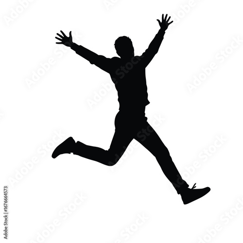 Joyful Man Silhouette Dynamic Jump