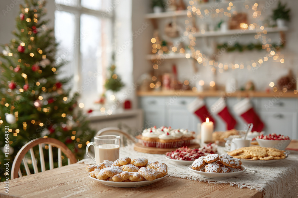 Fototapeta premium beautifully decorated kitchen in christmas theme evoking warmth of holiday traditions