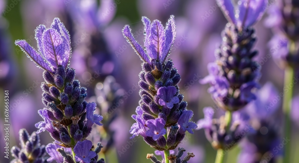 Obraz premium Close-up view of beautiful lavender flowers in full bloom
