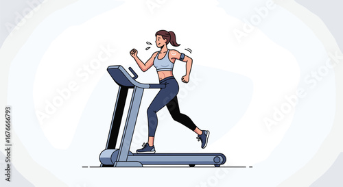Woman runs on treadmill at the gym. Fitness exercise, healthy lifestyle, workout, sport training, cardio