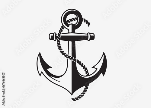 anchor with rope vector  line art silhouette vector illustration
