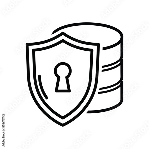 Digital Data Protection: An emblem of cybersecurity, featuring a shield and lock symbol, safeguarding a stack of data. Symbolizing protection of valuable information.
