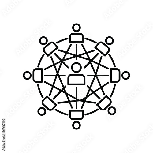Networking Connections: An interconnected network of individuals, symbolized in a modern illustration, represents communication, collaboration and global interconnectedness.