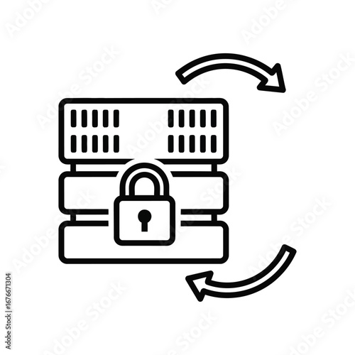Cybersecurity Icon: A modern, minimalist illustration showcases a secured data server with an enclosed padlock. It symbolizes the concept of information protection. A visual metaphor for data privacy.