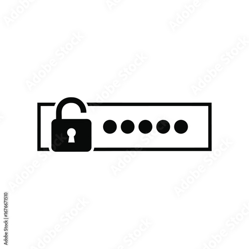 Password Unlock Symbol: A simple yet impactful symbol of an unlocked padlock positioned next to a password input field, suggesting access, security, and data protection. 
