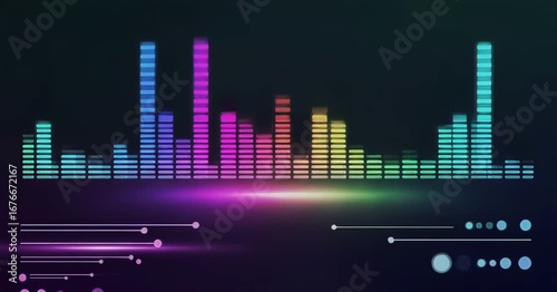 Colorful equalizer bars displaying audio levels with a futuristic glow