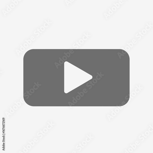 Gray play button icon on a white background.