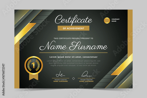 Modern luxury award certificate template with gold