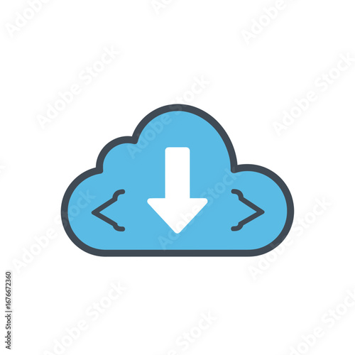 Cloud icon with download arrow and code symbols.