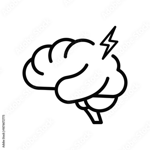 Mind on Fire: A stark monochrome illustration captures the concept of mental turmoil, the human brain depicted in a line art style, struck by a bolt of lightning, suggesting the storm within.