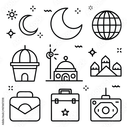 islamic Travel and Adventure icons vector art