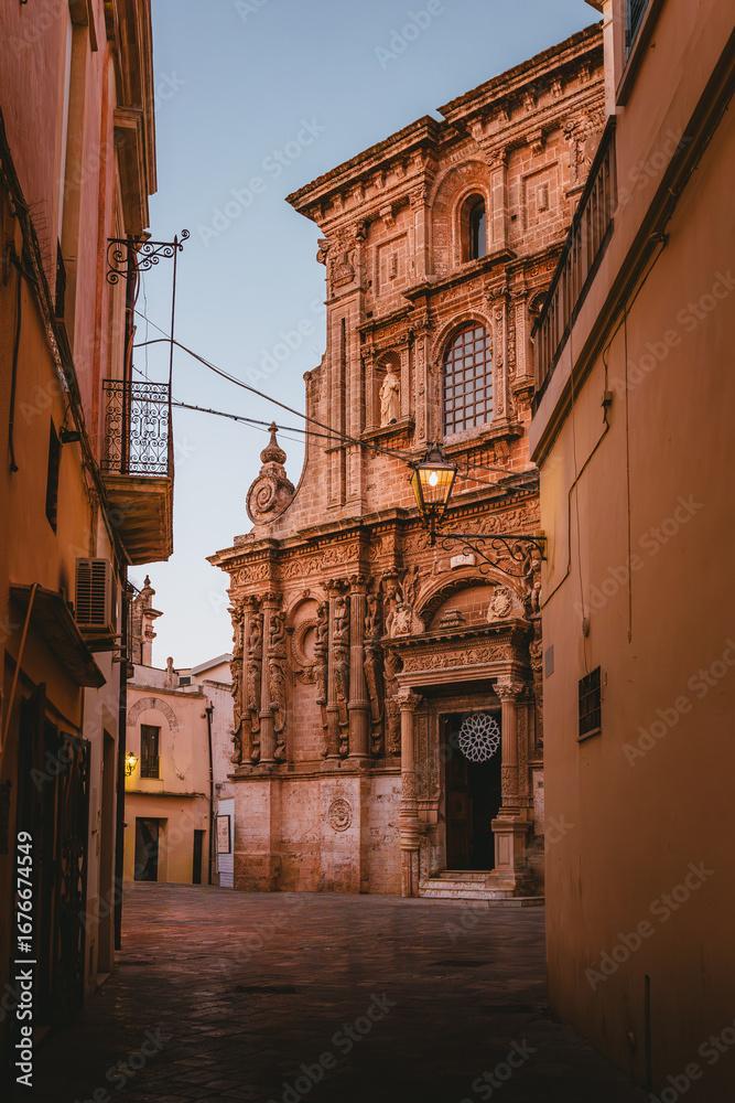 Fototapeta premium Vertical view of Chiesa di San Domenico baroque facade in Nardò