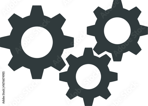 Three interlocking dark grey gears on a light grey background