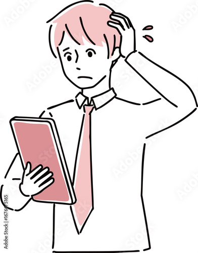 タブレットを操作する男性