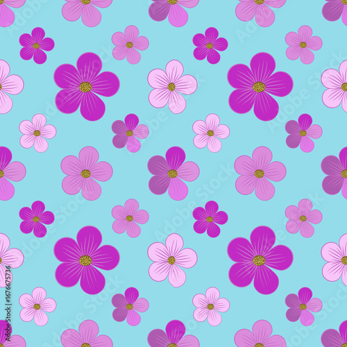 Natural fabric  seamless pattern pink floral pattern on blue background as a pattern