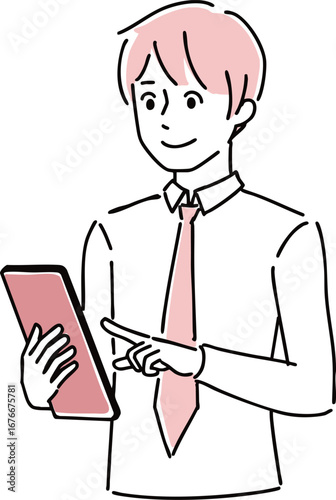 タブレットを操作する男性