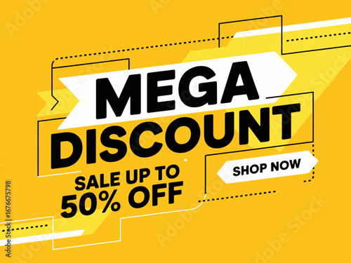Mega discount sale up to fifty percent off shop now bright yellow background