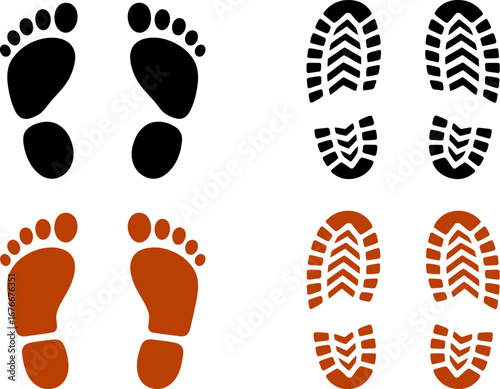 Footprints and shoe prints vector illustration isolated