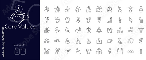 Core Values Line Editable Icons set. Vector illustration in modern thin line style of core values icons: performance, skill, innovative, etc