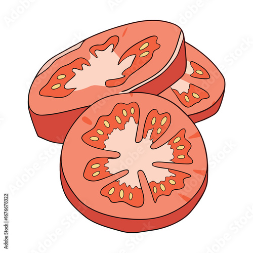 Sliced red tomato segments with seeds food
