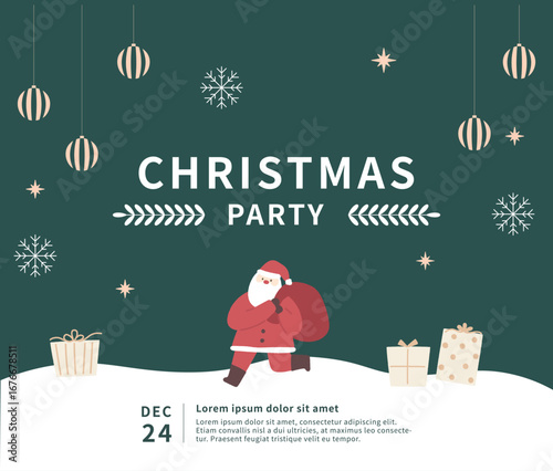 Christmas illustration card template with santa and ornaments.