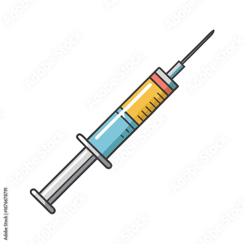 Medical syringe with yellow liquid and needle injection