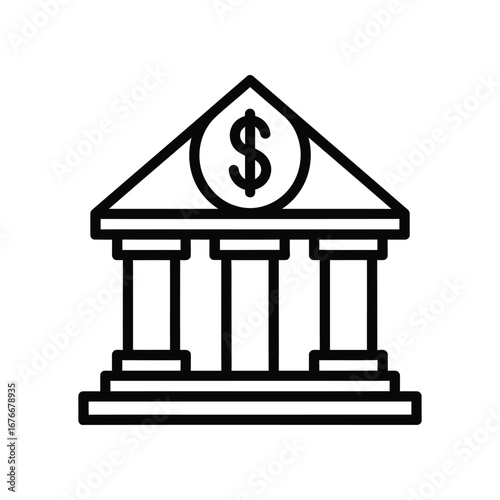 Banking Institution Icon: A streamlined line art representation of a classic bank building, conveying the core principles of financial security and stability.