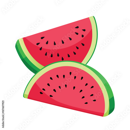 Juicy watermelon slices with black seeds and green rind fruit