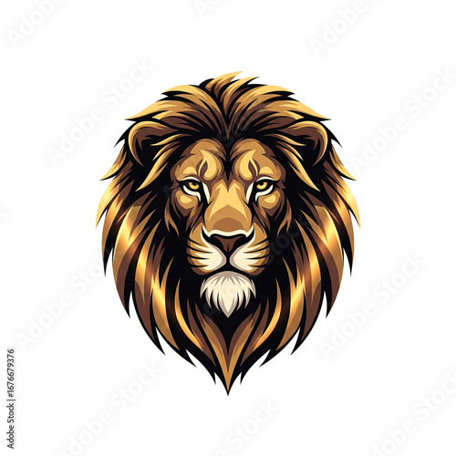 Vibrant brown mane African lion head illustration