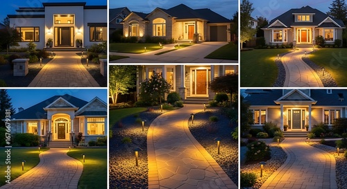 Beautifully Lit Homes at Night Showcasing Exterior Lighting.
