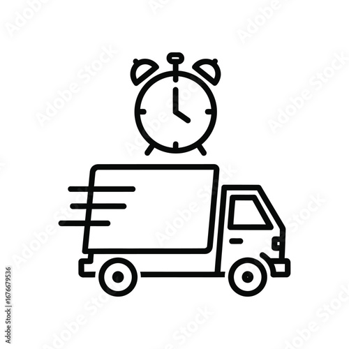 Time-Sensitive Delivery Icon: A stylized depiction of a delivery truck with an alarm clock atop, symbolizing urgent and punctual service.