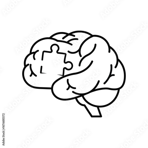 Puzzle Piece Within: An intellectual concept image, visualizing the human brain with a puzzle piece subtly integrated, highlighting the intricate nature of thought and the pursuit of knowledge.