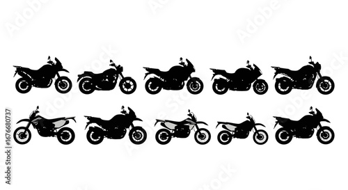 Collection of Motorcycle Silhouettes on a White Background