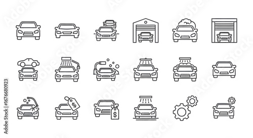Collection of car wash and automotive service icons