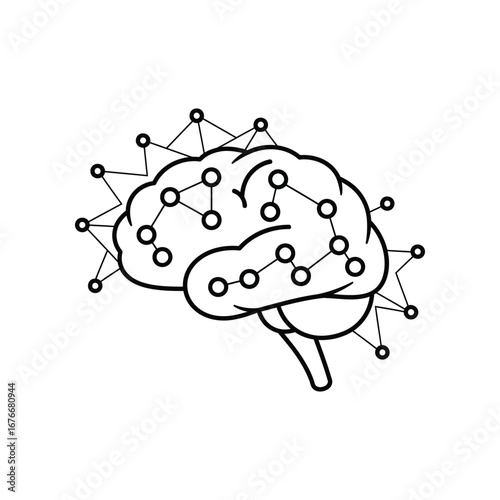 Digital Mindscape: A sleek, interconnected network of lines and nodes superimposed on a human brain, visualizing the complexities of thought, knowledge, and artificial intelligence. 