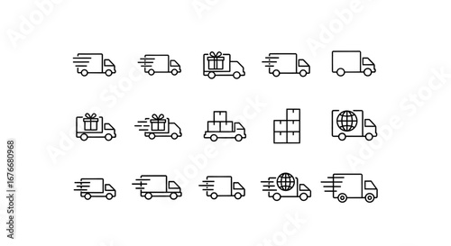 Delivery Truck Icons Express Shipping and Logistics Vehicle Symbols