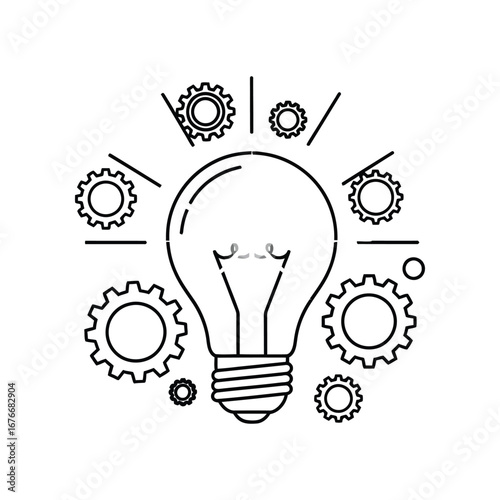 Illuminating Innovation: The light bulb, a universal symbol of inspiration, ideas, and the brilliance of thought, is brought to life with a surrounding gear