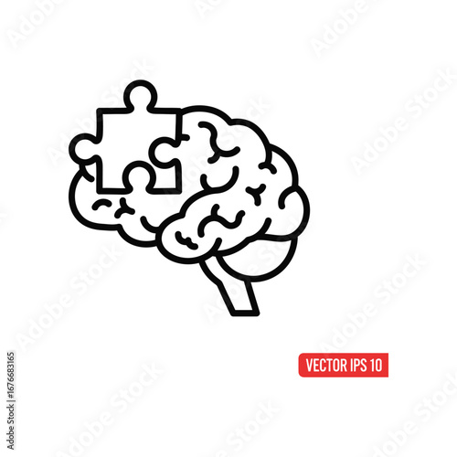 Brain Puzzle: A conceptual image depicts a human brain with a puzzle piece integrating, symbolizing problem-solving, intelligence, and cognitive function.
