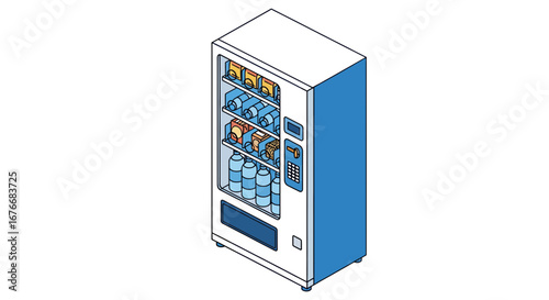 blue vending machine with snacks and drinks