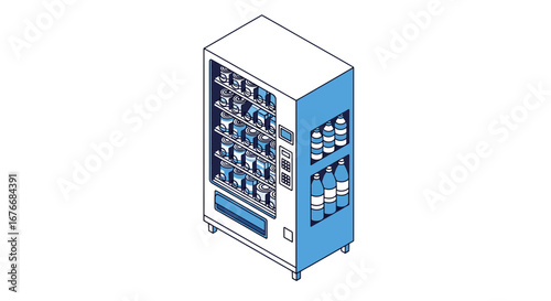 blue vending machine with drinks and snacks