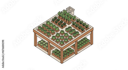 Rooftop garden with tiered vegetable beds