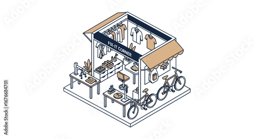 fix it corner shop isometric view