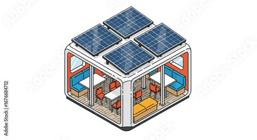 Sustainable home with solar panels and modern interior