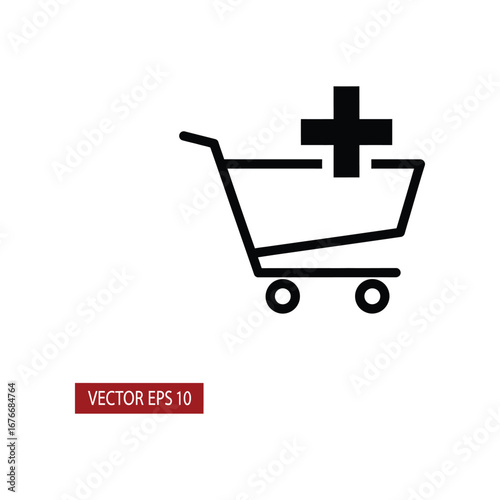 Digital Cart: An image of a shopping cart, with a plus symbol, signifies the action of adding an item, ideal for web design and e-commerce platforms.